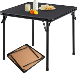 FurnitureR Square Folding Table, 33.9-Inch Multi-Functional Card Table, Portable and Foldable for Indoor/Outdoor Use, PVC Tabletop with Metal Frame, No Assembly Required, Black