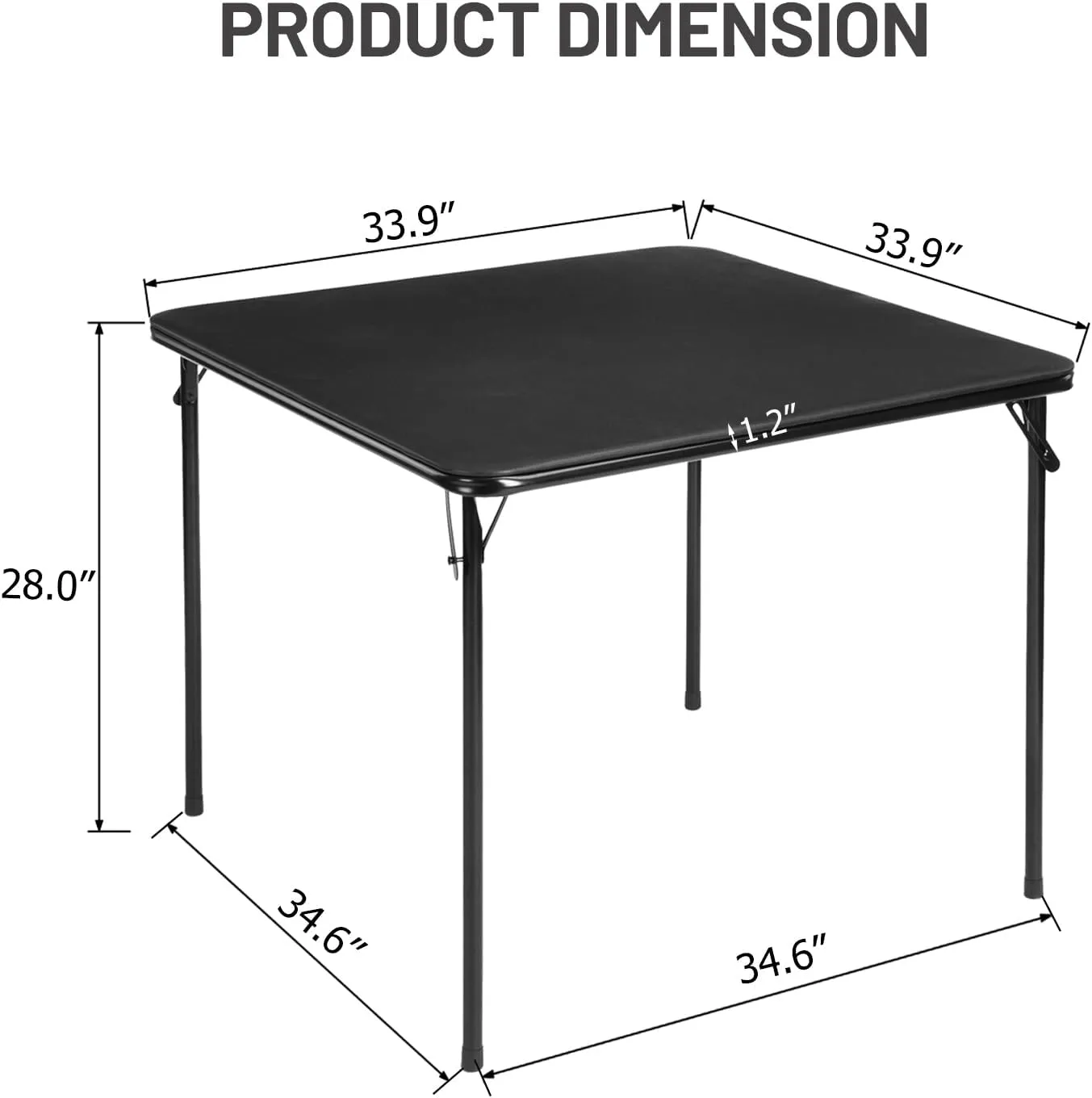 FurnitureR Square Folding Table, 33.9-Inch Multi-Functional Card Table, Portable and Foldable for Indoor/Outdoor Use, PVC Tabletop with Metal Frame, No Assembly Required, Black