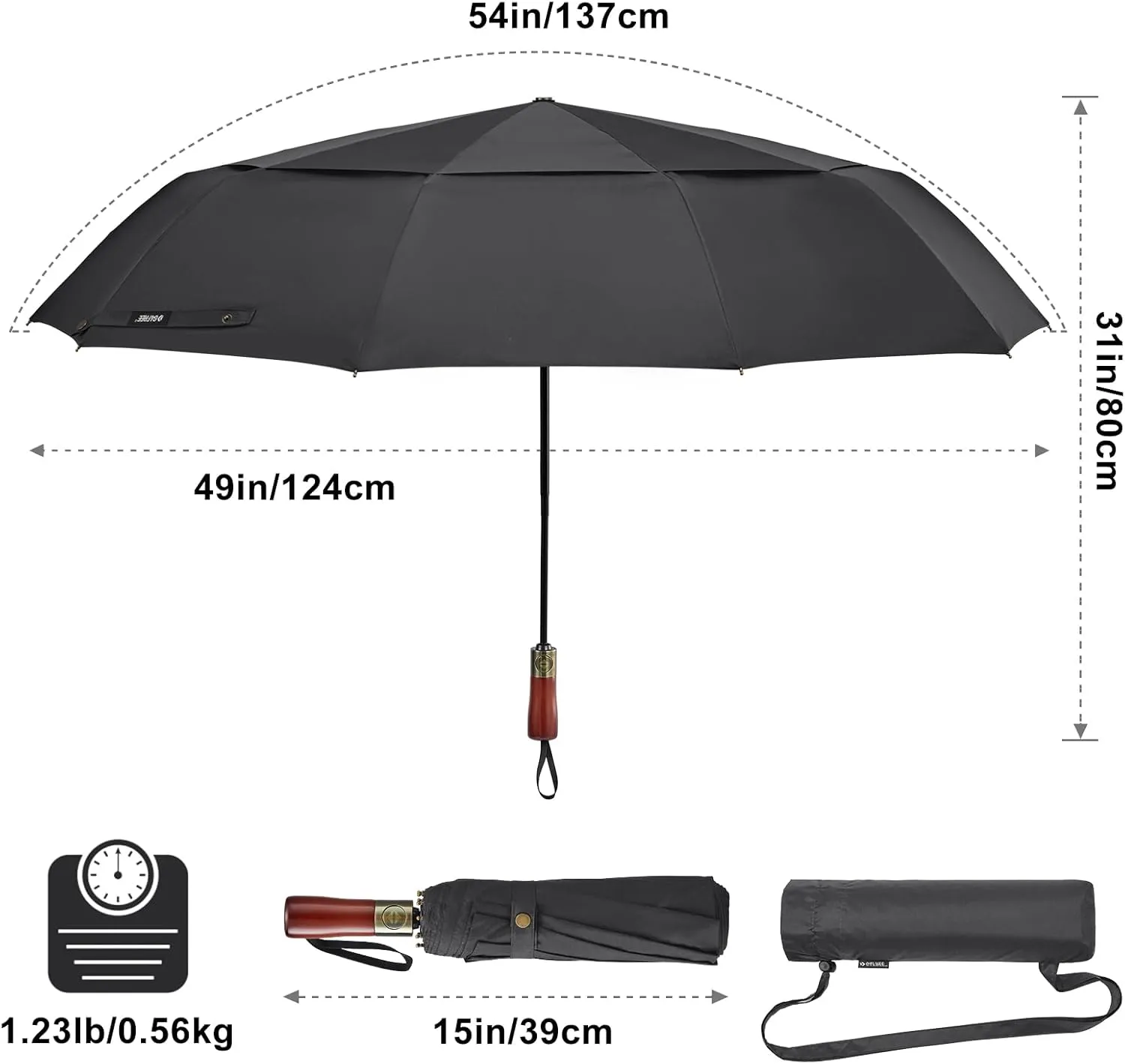 G4Free 54 Inch Large Compact Windproof Golf Umbrella for Rain Oversized Auto Open Close Folding Travel 10 Ribs Vented Double Canopy Umbrella for Women Men