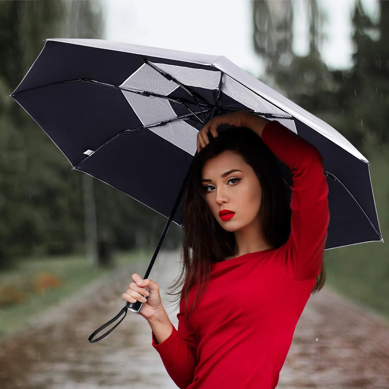 G4Free UPF 50  UV Protection Travel Umbrella 42/46 Inch Windproof Silver Coating Sun Blocking Umbrella