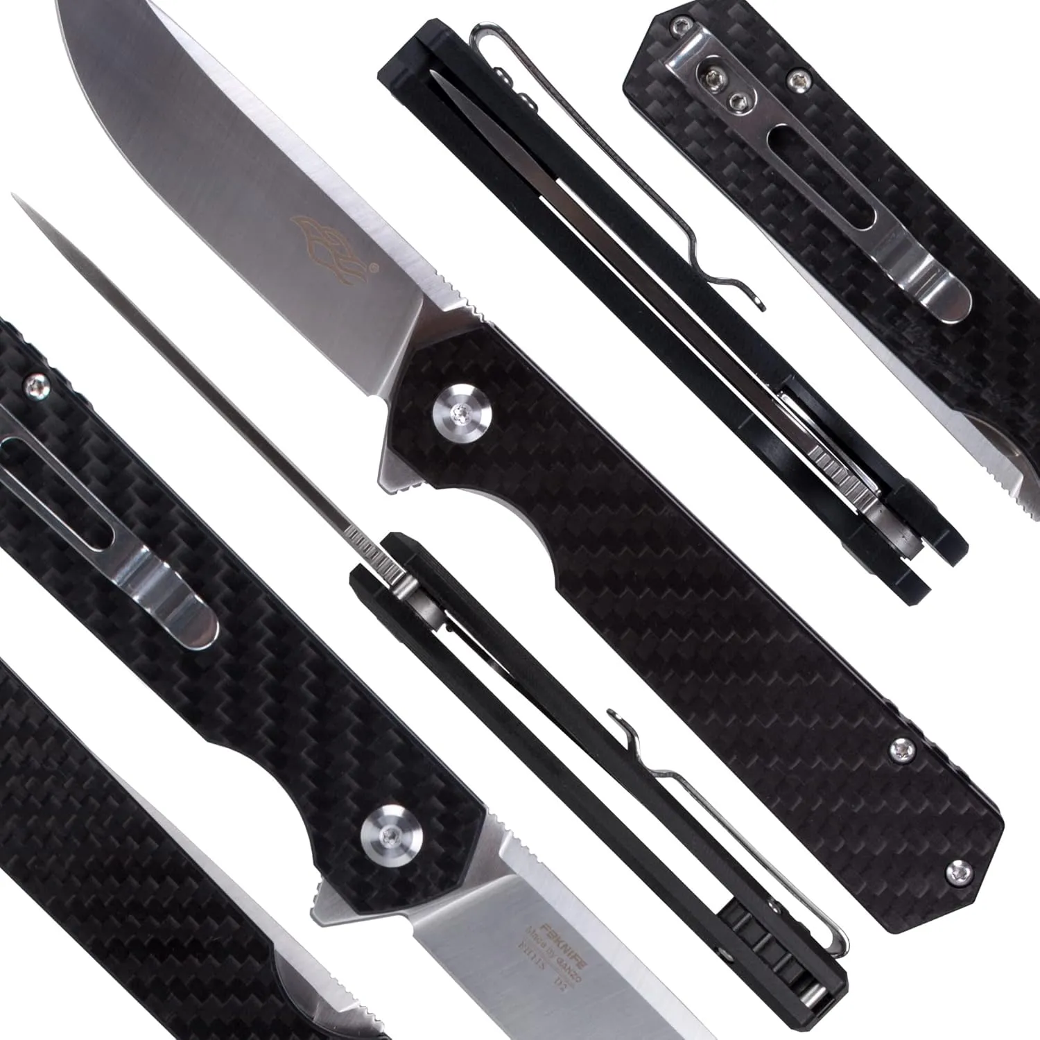 Ganzo Firebird FH11S-CF Pocket Knife D2 Steel Blade Ergonomic G10 Non-Slip Handle with Clip Camping Fishing Hunting Equipment Outdoor Flipper EDC Pocket Knife (Carbon Fibre)