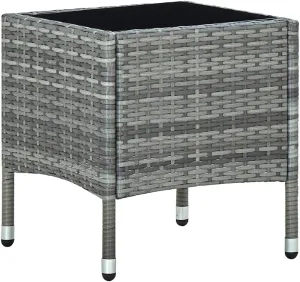 Garden Table Grey PE Rattan Steel Glass Outdoor Coffee Side Dining Camping Table, Small and Durable Furniture for Balcony, 40x40x45cm