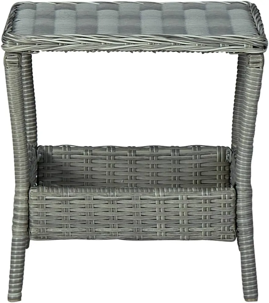 Garden Table Light Gray for Outdoor, Balcony Use - Powder-Coated Steel, Rattan Side Table, Camping, Dining, Portable, Kitchen Furniture