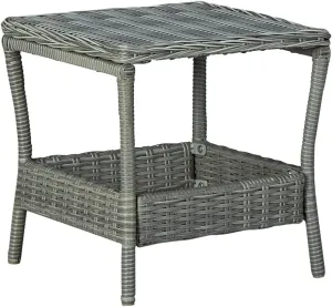 Garden Table Light Gray for Outdoor, Balcony Use - Powder-Coated Steel, Rattan Side Table, Camping, Dining, Portable, Kitchen Furniture