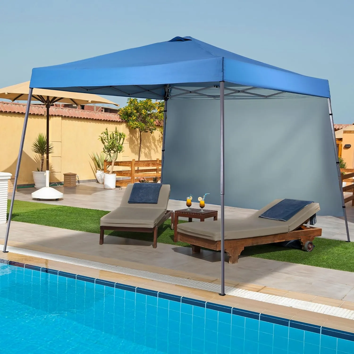 GDY 8X10 FT Pop Up Canopy Outdoor Instant Tent Slant Legs with a Sidewall,Equipment Vents, Portable Gazebo Shelter for Patio, Deck, Beach and Garden,Sky Blue.