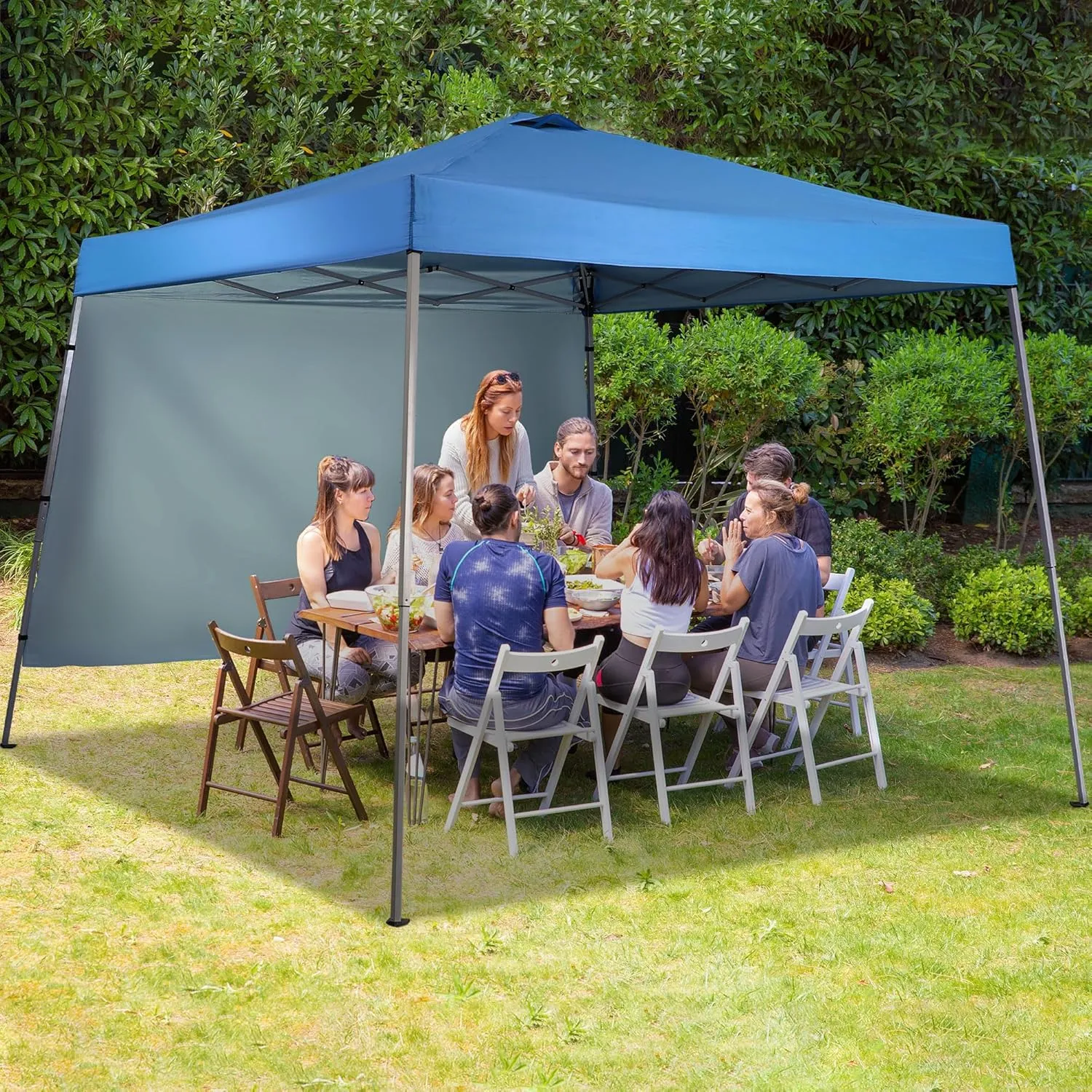 GDY 8X10 FT Pop Up Canopy Outdoor Instant Tent Slant Legs with a Sidewall,Equipment Vents, Portable Gazebo Shelter for Patio, Deck, Beach and Garden,Sky Blue.