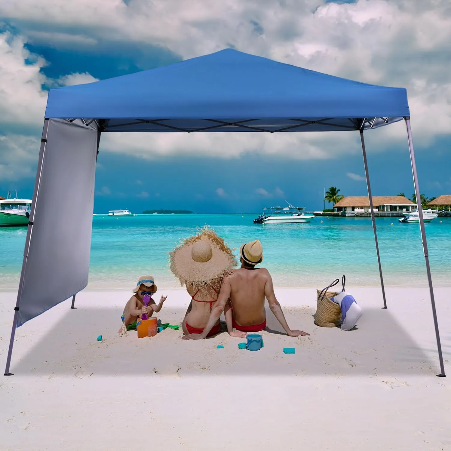 GDY 8X10 FT Pop Up Canopy Outdoor Instant Tent Slant Legs with a Sidewall,Equipment Vents, Portable Gazebo Shelter for Patio, Deck, Beach and Garden,Sky Blue.