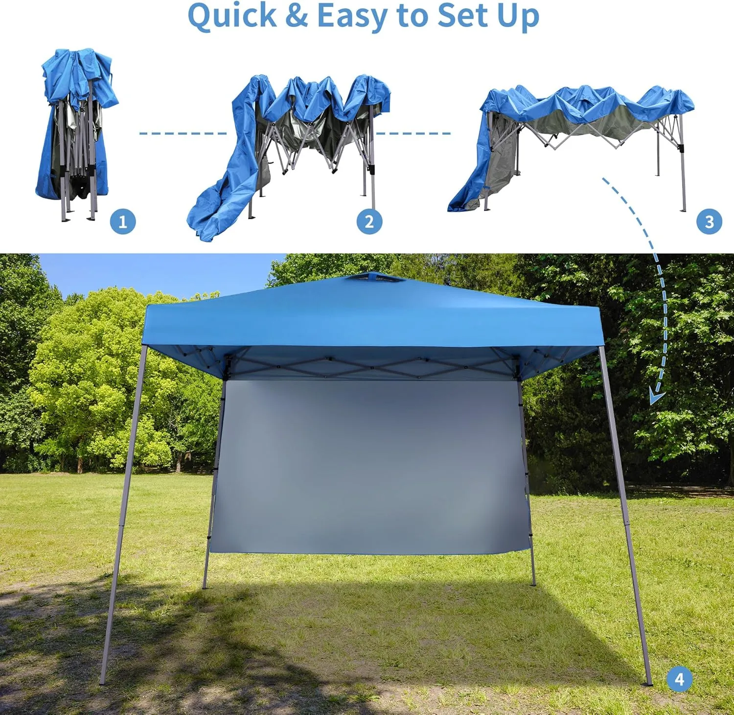GDY 8X10 FT Pop Up Canopy Outdoor Instant Tent Slant Legs with a Sidewall,Equipment Vents, Portable Gazebo Shelter for Patio, Deck, Beach and Garden,Sky Blue.