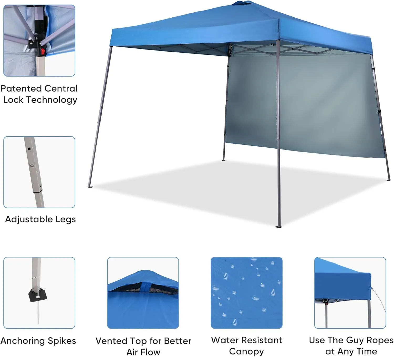 GDY 8X10 FT Pop Up Canopy Outdoor Instant Tent Slant Legs with a Sidewall,Equipment Vents, Portable Gazebo Shelter for Patio, Deck, Beach and Garden,Sky Blue.