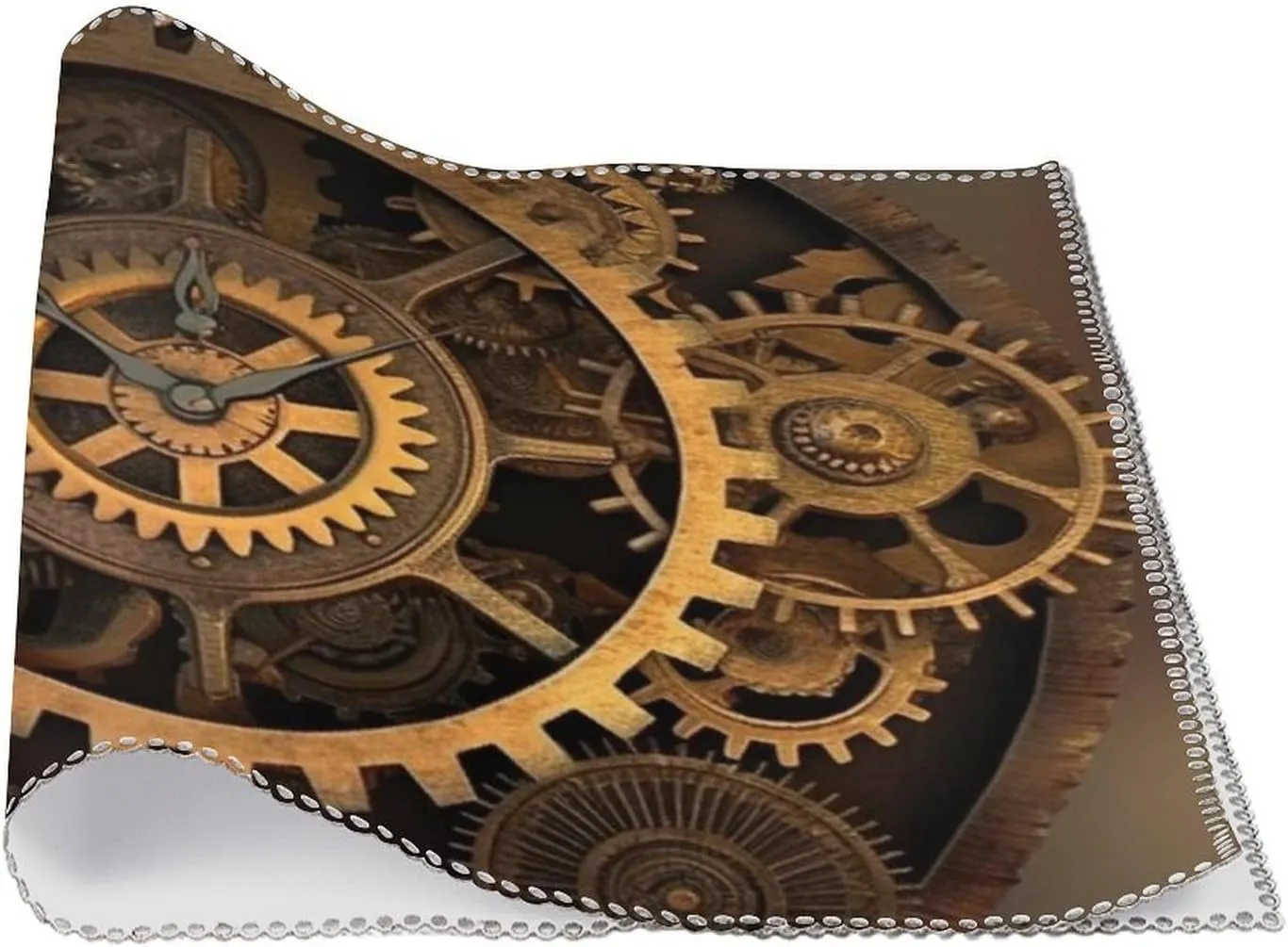 Gears Clock Bronze Century Placemats Set of 6, Waterproof Hard Canvas Heat Resistant Mats for Kitchen Dining Room Table Decorations, Anti Slip Dining Table Place Mats for Indoor & Outdoor Use