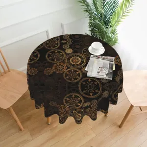 Gears Clock Bronze Century Table Cover,Round Tablecloth, 60 X 60 Wrinkle Table Protector for Outdoor and Kitchen Dining Room