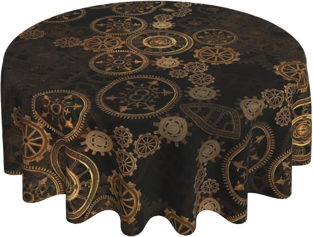 Gears Clock Bronze Century Table Cover,Round Tablecloth, 60 X 60 Wrinkle Table Protector for Outdoor and Kitchen Dining Room