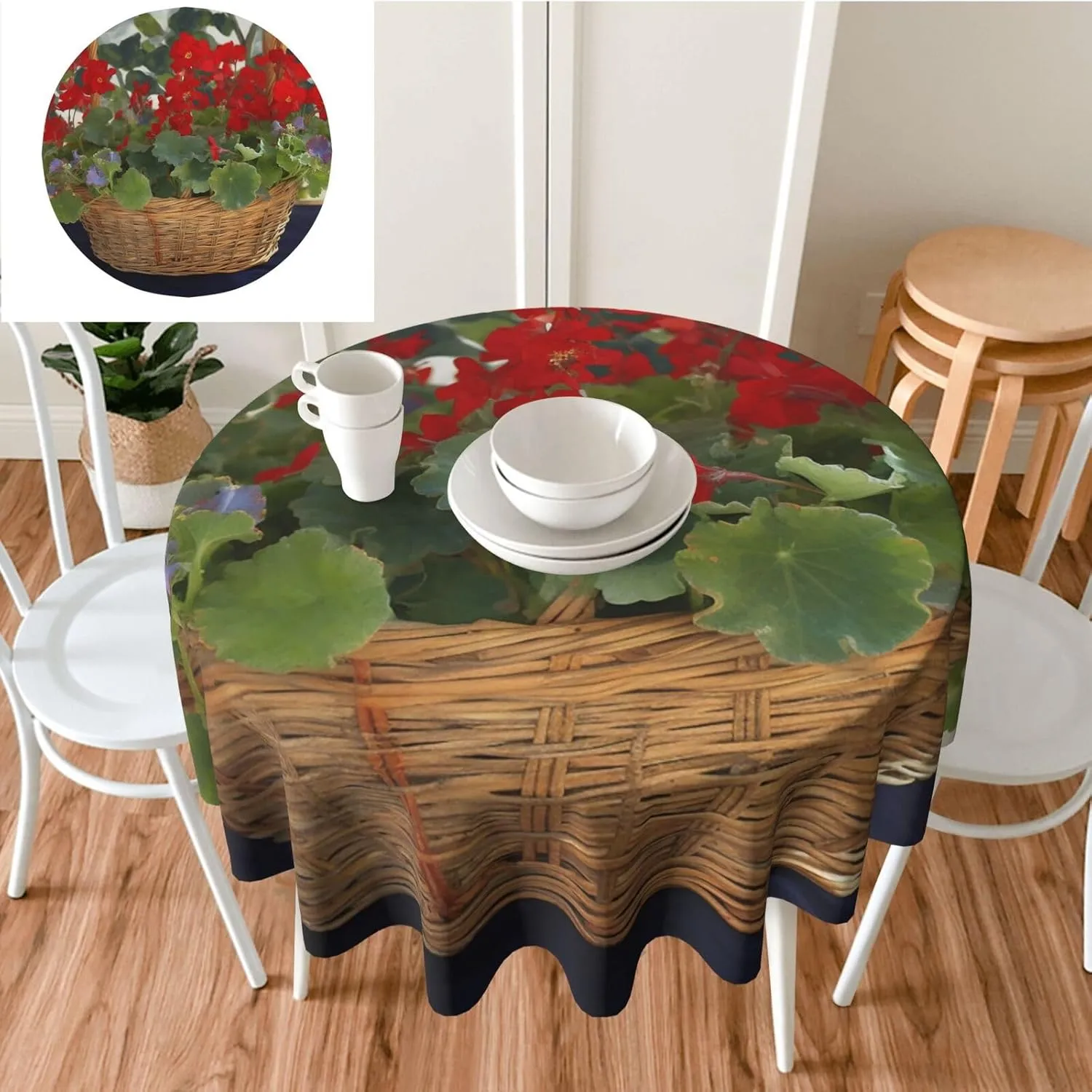 Geranium Basket Print Tablecloth Spill-Proof Water Table Cloth Decorative Fabric Table Cover for Home Kitchen Indoor and Outdoor Dining Table 60 Inch