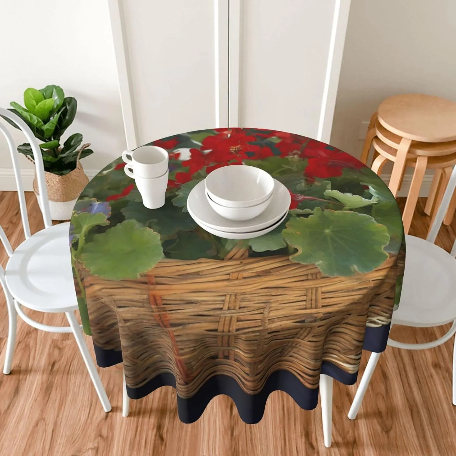Geranium Basket Print Tablecloth Spill-Proof Water Table Cloth Decorative Fabric Table Cover for Home Kitchen Indoor and Outdoor Dining Table 60 Inch