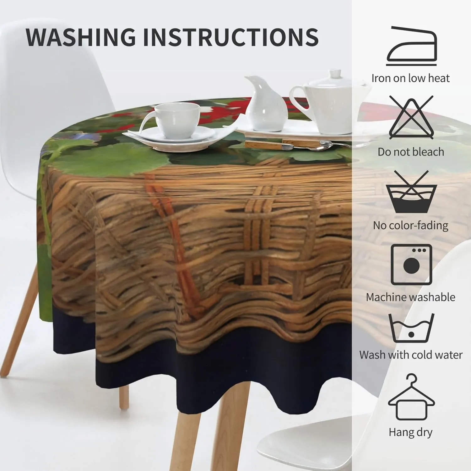 Geranium Basket Print Tablecloth Spill-Proof Water Table Cloth Decorative Fabric Table Cover for Home Kitchen Indoor and Outdoor Dining Table 60 Inch