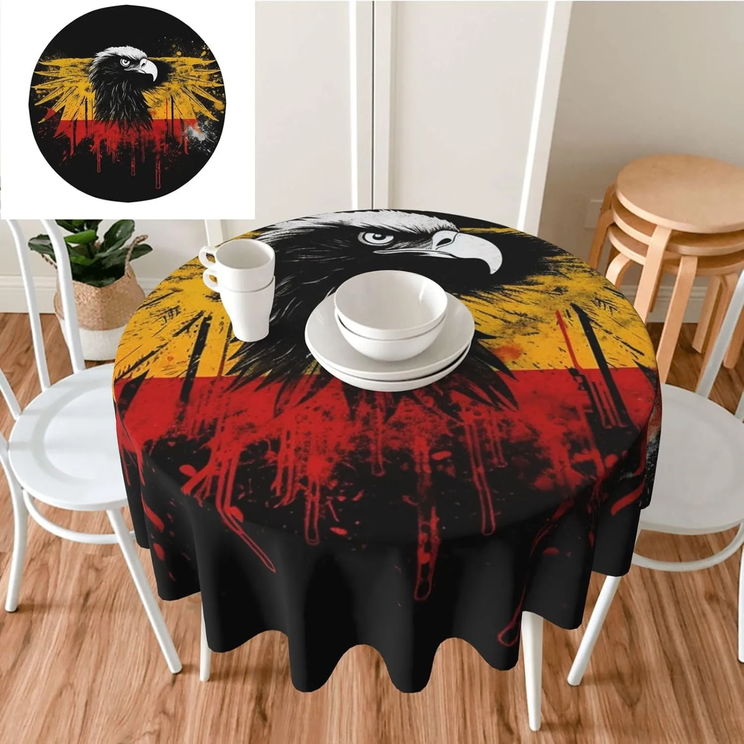 Germany Flag Eagle Print Tablecloth Spill-Proof Water Table Cloth Decorative Fabric Table Cover for Home Kitchen Indoor and Outdoor Dining Table 60 Inch