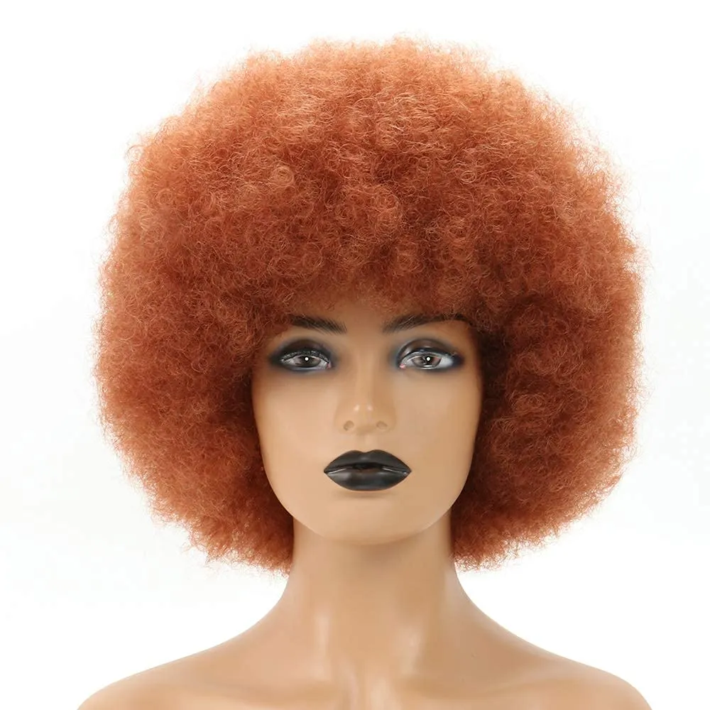 Ginger Afro Wigs for Black Women, Brown Afro Wigs Unisex Men Women Large Bouncy and Soft Natural Looking Hair, Short Afro Kinky Curly Premium Synthetic Wig (Brown 350#)
