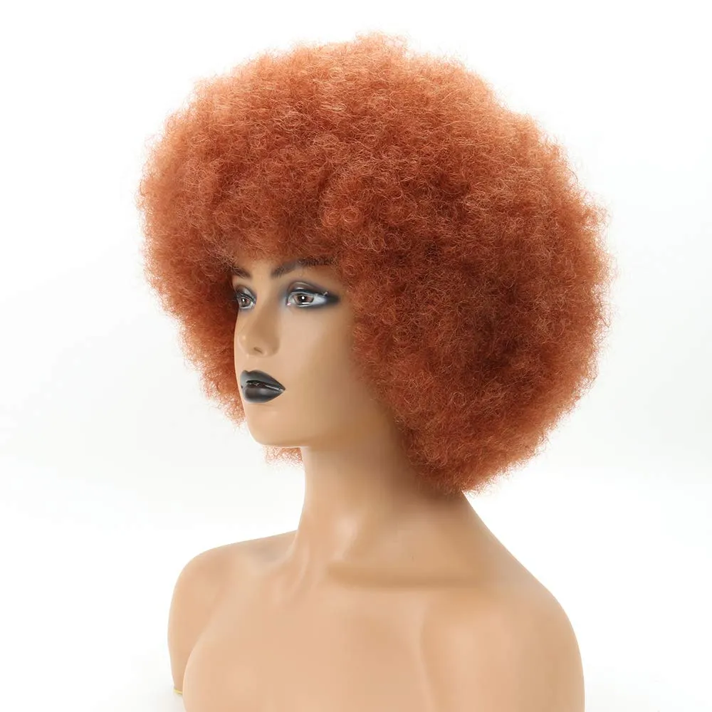 Ginger Afro Wigs for Black Women, Brown Afro Wigs Unisex Men Women Large Bouncy and Soft Natural Looking Hair, Short Afro Kinky Curly Premium Synthetic Wig (Brown 350#)