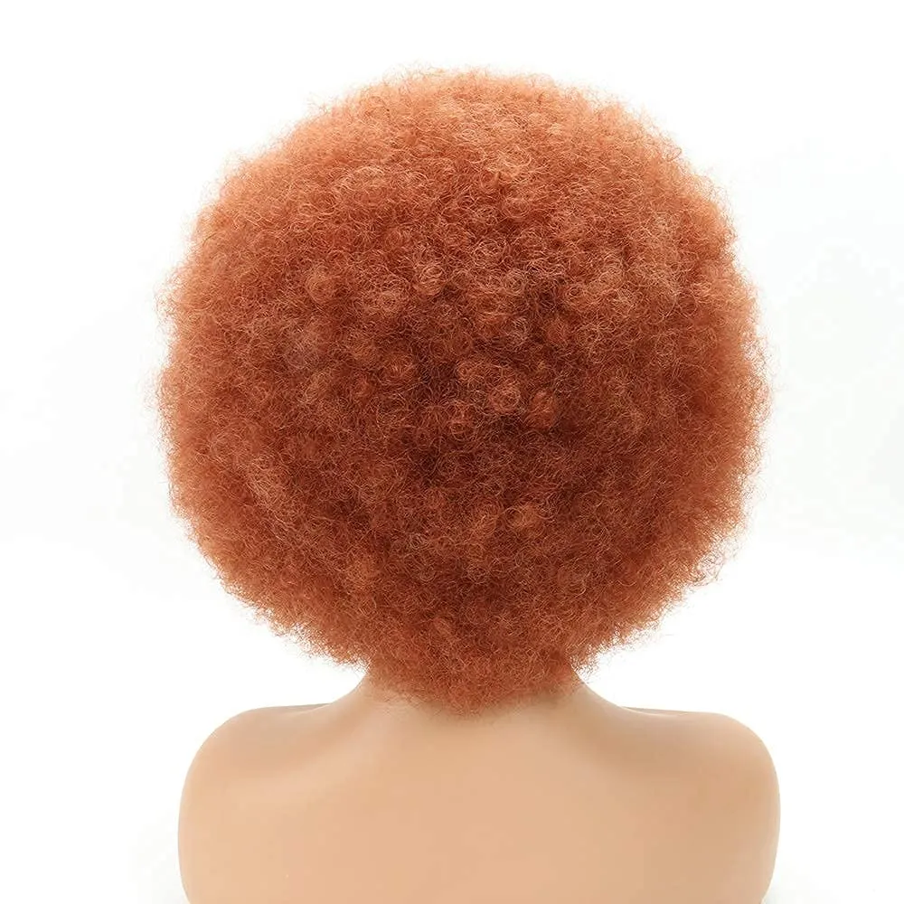 Ginger Afro Wigs for Black Women, Brown Afro Wigs Unisex Men Women Large Bouncy and Soft Natural Looking Hair, Short Afro Kinky Curly Premium Synthetic Wig (Brown 350#)