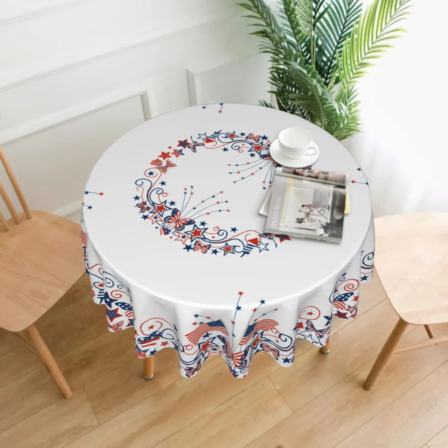 Giwawa USA Flag Tablecloth Round American Stars Butterflies Circle Table Cloth 60 Inch 4th of July Memorial Day Patriotic Heat Resistant Reusable Table Cover for Holiday Kitchen Dinning Party Decor