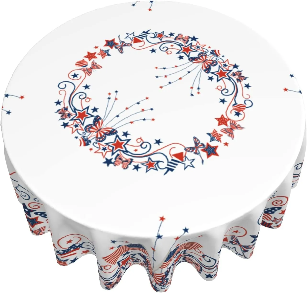 Giwawa USA Flag Tablecloth Round American Stars Butterflies Circle Table Cloth 60 Inch 4th of July Memorial Day Patriotic Heat Resistant Reusable Table Cover for Holiday Kitchen Dinning Party Decor