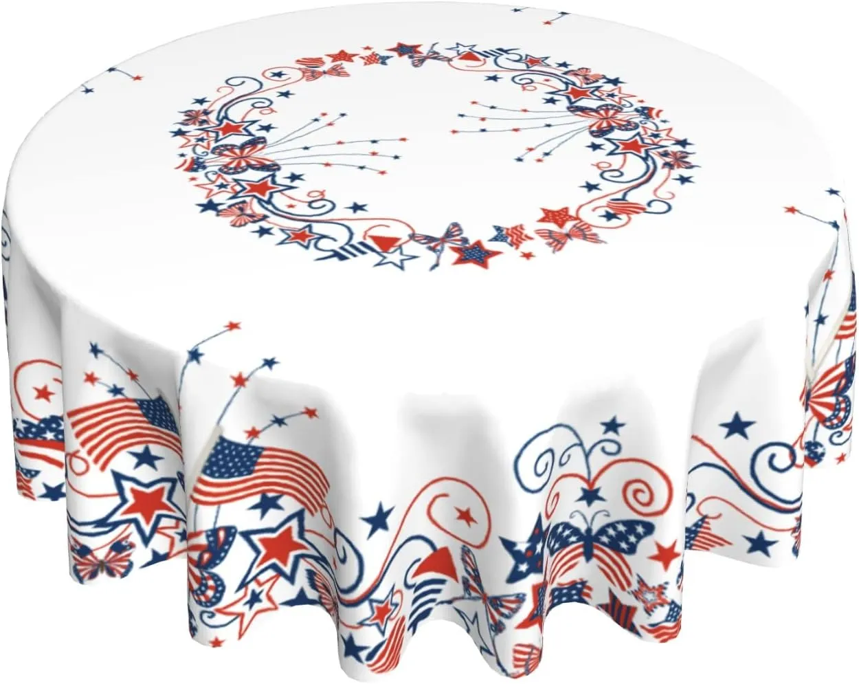 Giwawa USA Flag Tablecloth Round American Stars Butterflies Circle Table Cloth 60 Inch 4th of July Memorial Day Patriotic Heat Resistant Reusable Table Cover for Holiday Kitchen Dinning Party Decor