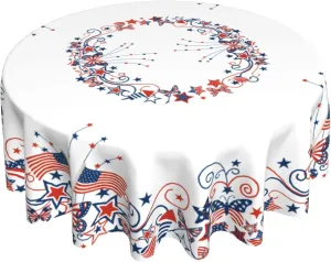 Giwawa USA Flag Tablecloth Round American Stars Butterflies Circle Table Cloth 60 Inch 4th of July Memorial Day Patriotic Heat Resistant Reusable Table Cover for Holiday Kitchen Dinning Party Decor