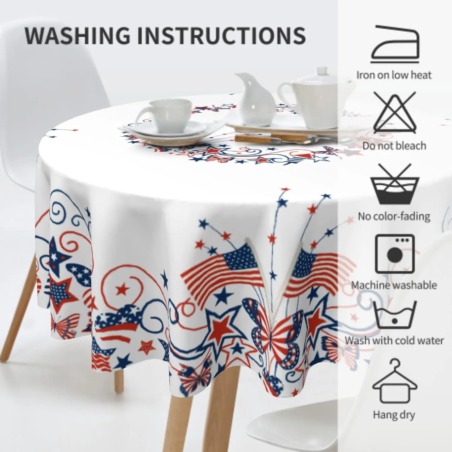 Giwawa USA Flag Tablecloth Round American Stars Butterflies Circle Table Cloth 60 Inch 4th of July Memorial Day Patriotic Heat Resistant Reusable Table Cover for Holiday Kitchen Dinning Party Decor