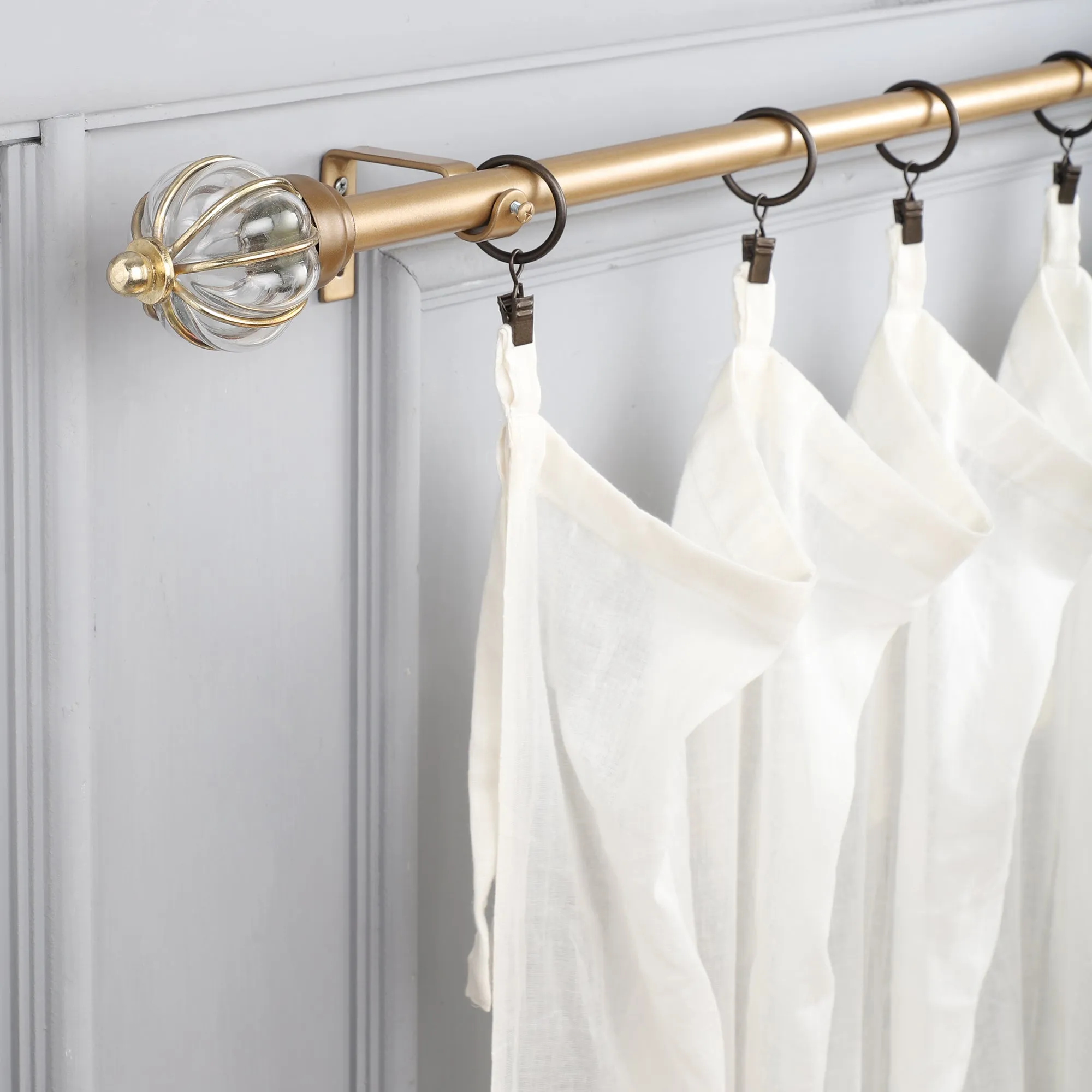 Glass Metal Royal Finial Extendable Curtain Rod Gold 19MM (Hardware Included)