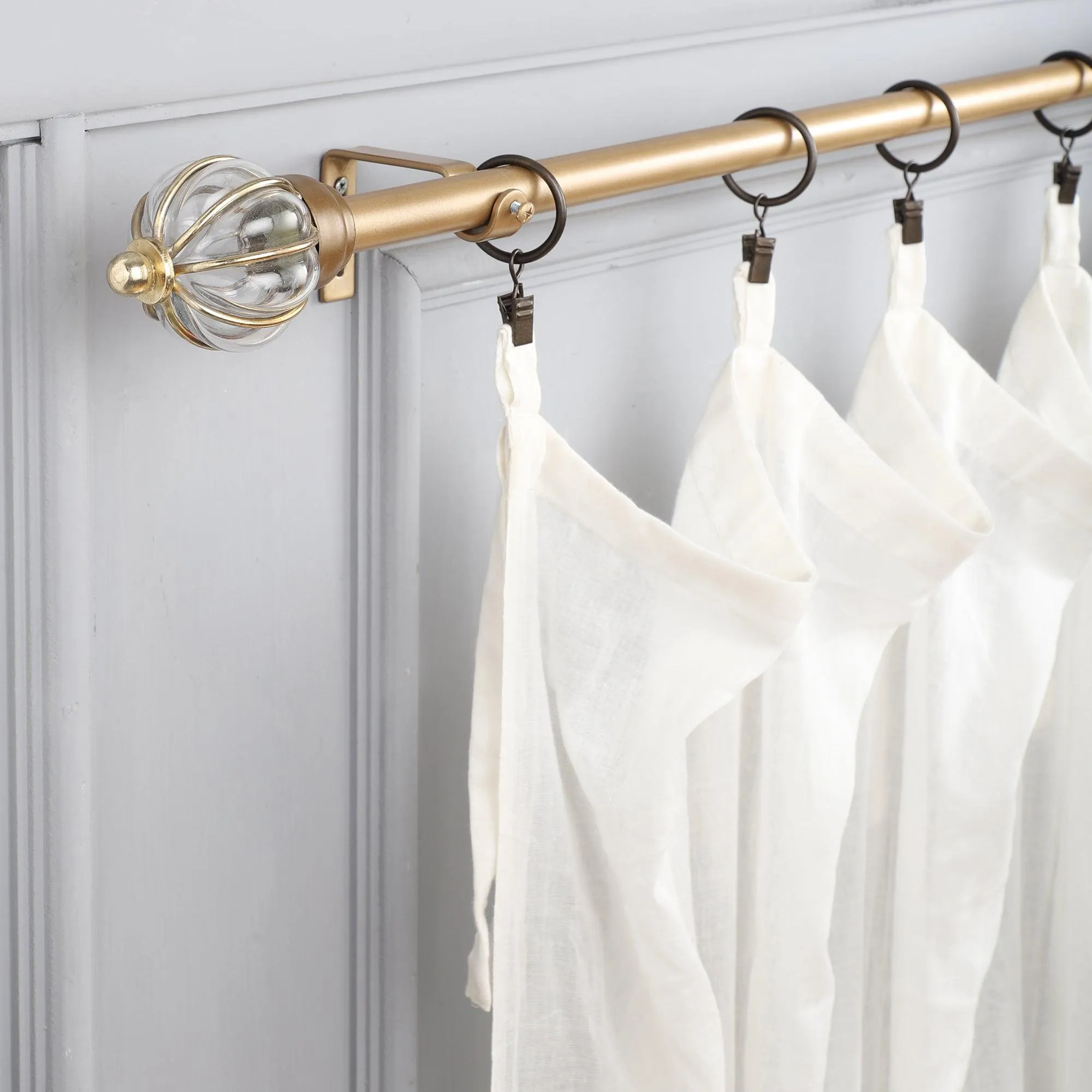 Glass Metal Royal Finial Extendable Curtain Rod Gold 19MM (Hardware Included)