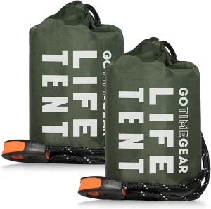 Go Time Gear Survival Life Tent • 2 Person Mylar Emergency Shelter Tube Tent   Paracord • All-Weather Protection for Camping, Hiking, & Survival Kits • Includes Emergency Whistle