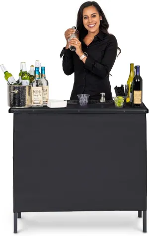 GoBar Portable Bar Table for Events - Black, 3 Skirts, or LED - Pop Up Mobile Bartending Station with Travel Carrying Case