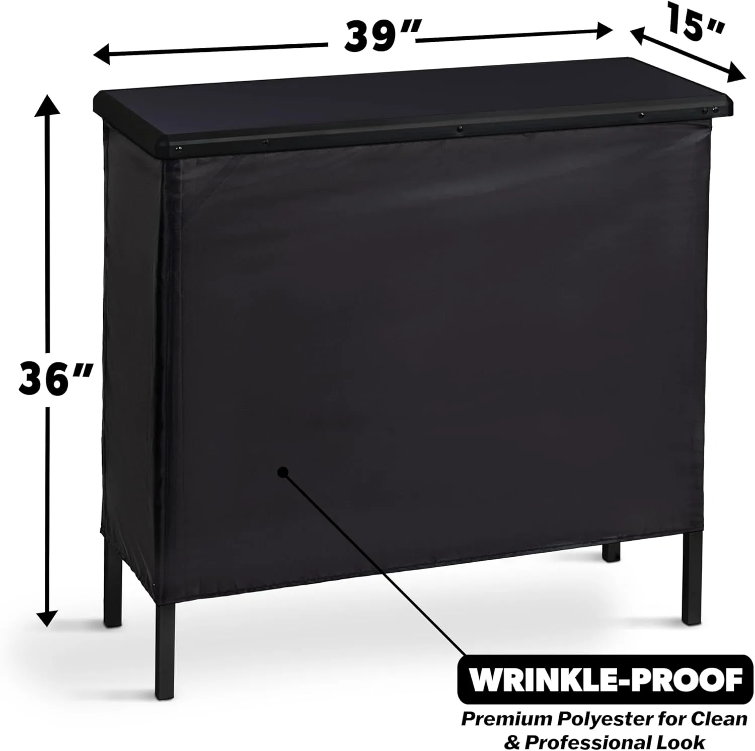 GoBar Portable Bar Table for Events - Black, 3 Skirts, or LED - Pop Up Mobile Bartending Station with Travel Carrying Case
