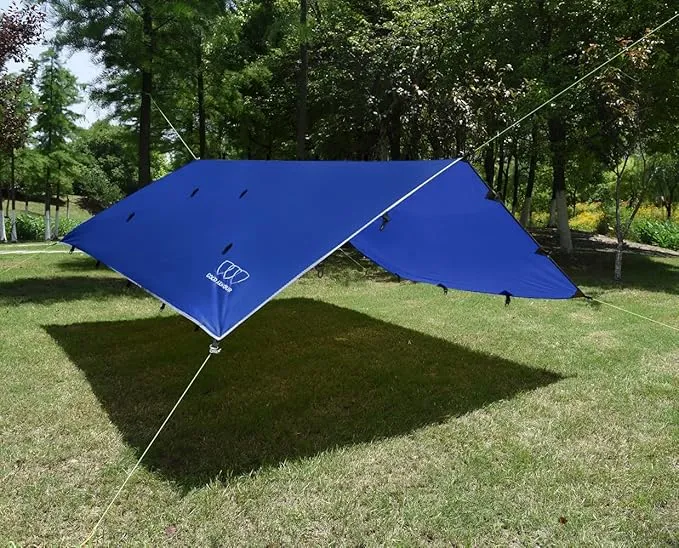 Gold Armour Rainfly Tarp Hammock, Premium 14.7ft/12ft/10ft/8ft Rain Fly Cover, Waterproof Ultralight Camping Shelter Canopy, Survival Equipment Gear Camping Tent Accessories (Blue 12ft x 10ft)