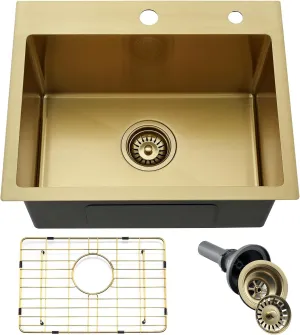 Gold Bar Sink, 20" x 16" Drop in Kitchen Sink Stainless Steel Small Wet Bar RV 16 Gauge Single Bowl Deep Basin with Drain Strainer