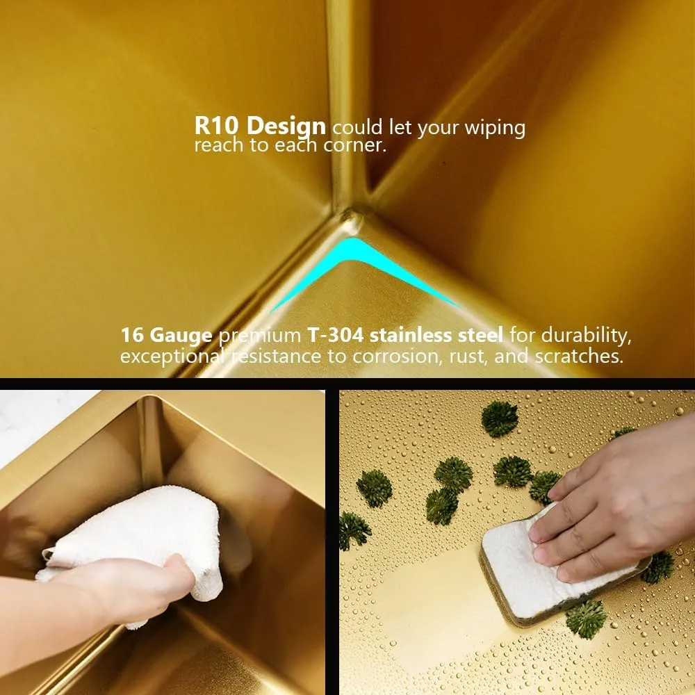 Gold Bar Sink, 20" x 16" Drop in Kitchen Sink Stainless Steel Small Wet Bar RV 16 Gauge Single Bowl Deep Basin with Drain Strainer