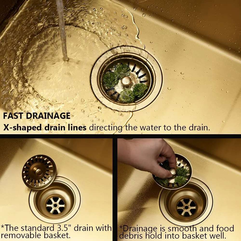 Gold Bar Sink, 20" x 16" Drop in Kitchen Sink Stainless Steel Small Wet Bar RV 16 Gauge Single Bowl Deep Basin with Drain Strainer