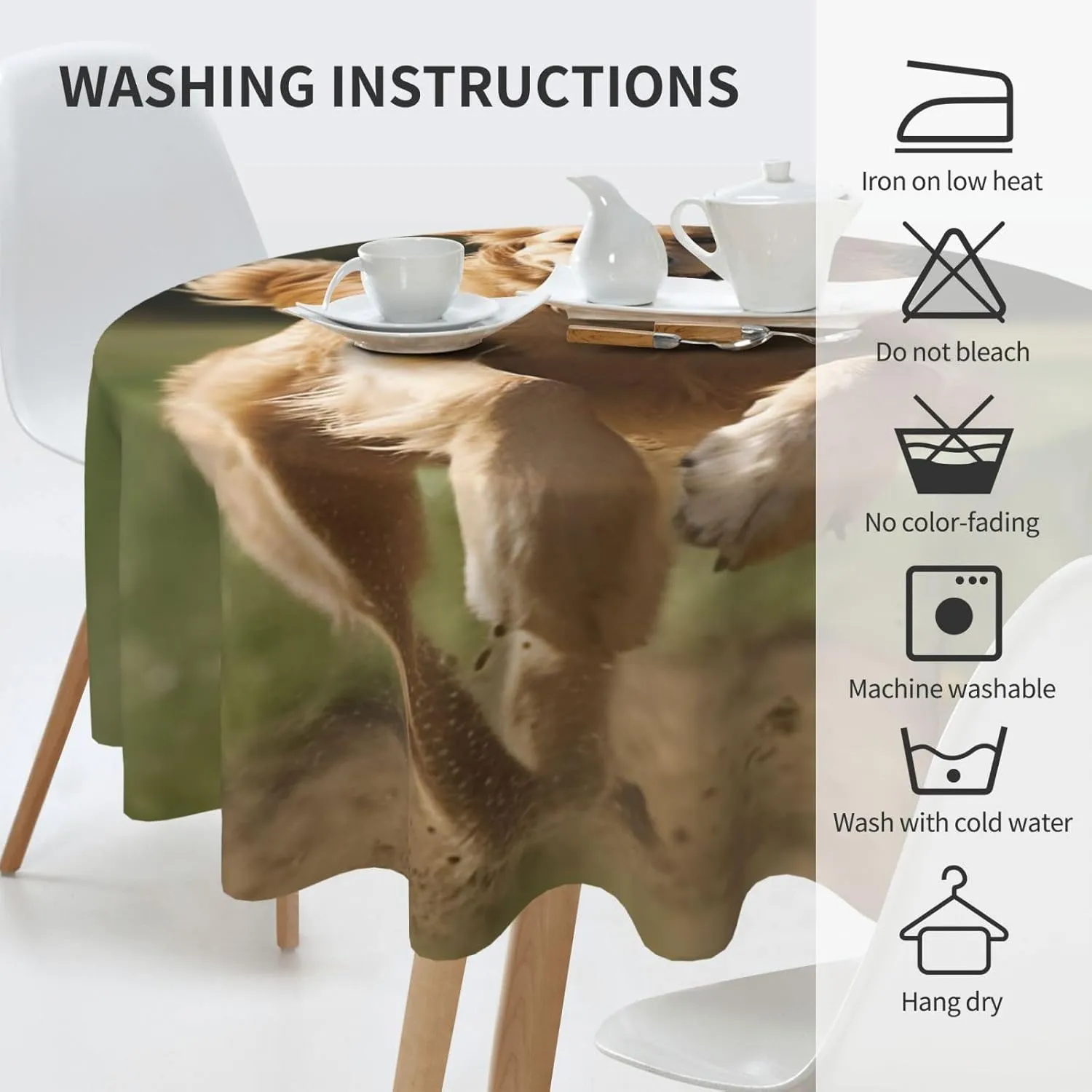 Golden Retriever Running Print Tablecloth Spill-Proof Water Table Cloth Decorative Fabric Table Cover for Home Kitchen Indoor and Outdoor Dining Table 60 Inch