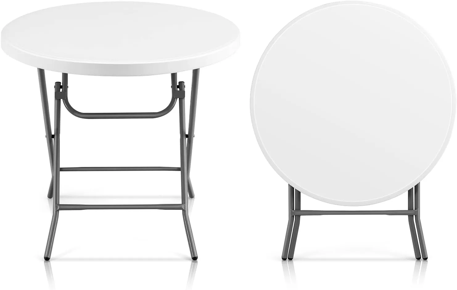 Goplus 32'' Round Folding Table, Foldable Plastic Card Table, Portable Commercial Banquet Table, White Outdoor Utility Folding Tables for Picnic, Party, Dining, Camping, Beach, BBQ, No Assembly