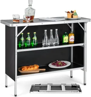 Goplus Folding Camping Table, Foldable Camp Table with 2-Tier Storage Shelves, Removable Cloth Cover, Aluminum Portable Pop-Up Bar Table for Picnic, Tailgate, Party, Travel, Outdoor