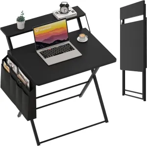 GreenForest Folding Desk for Small Spaces, 23.6 inch Foldable Table with Storage Bag, 2-Tier Portable Computer Desk with Monitor Stand for Home Bedroom, Black