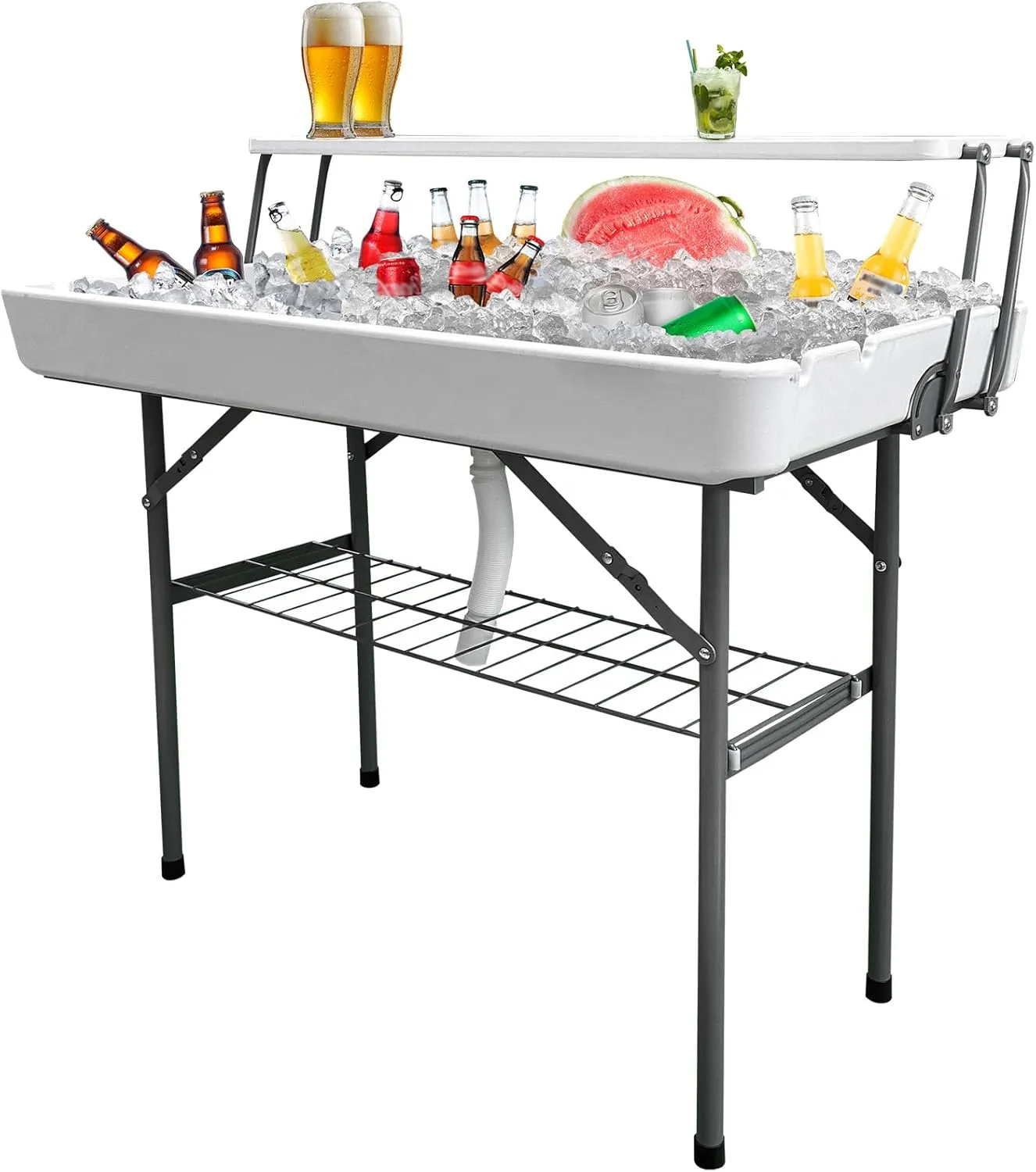 GUAGUA Ice Cooler Table - Portable Bar Table for Events Outdoor Cooler Stand with Drain for Parties Drink Foldable Picnic Table Party