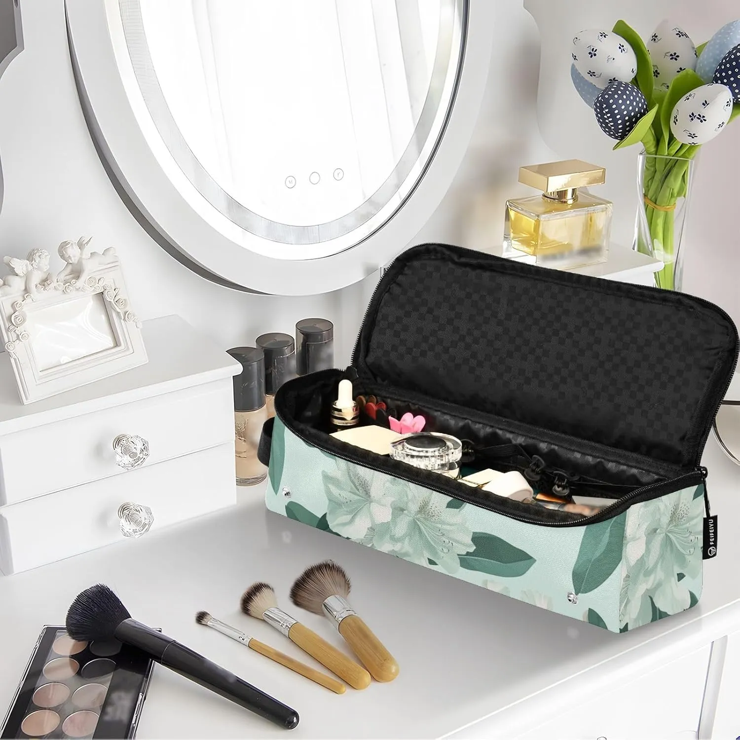 Hair Tools Travel Bag and Heat Resistant Mat Hot Tools Organizer Curling Iron Travel Case for Flat Irons Haircare Accessories Azalea Quietly Elegant Green