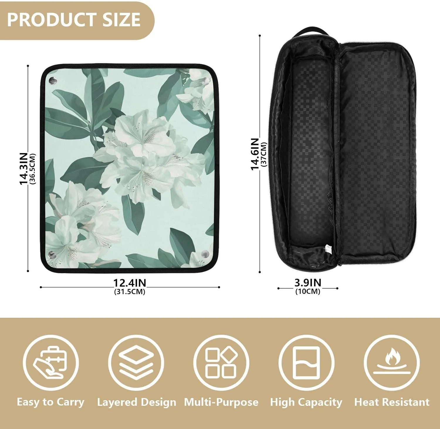 Hair Tools Travel Bag and Heat Resistant Mat Hot Tools Organizer Curling Iron Travel Case for Flat Irons Haircare Accessories Azalea Quietly Elegant Green