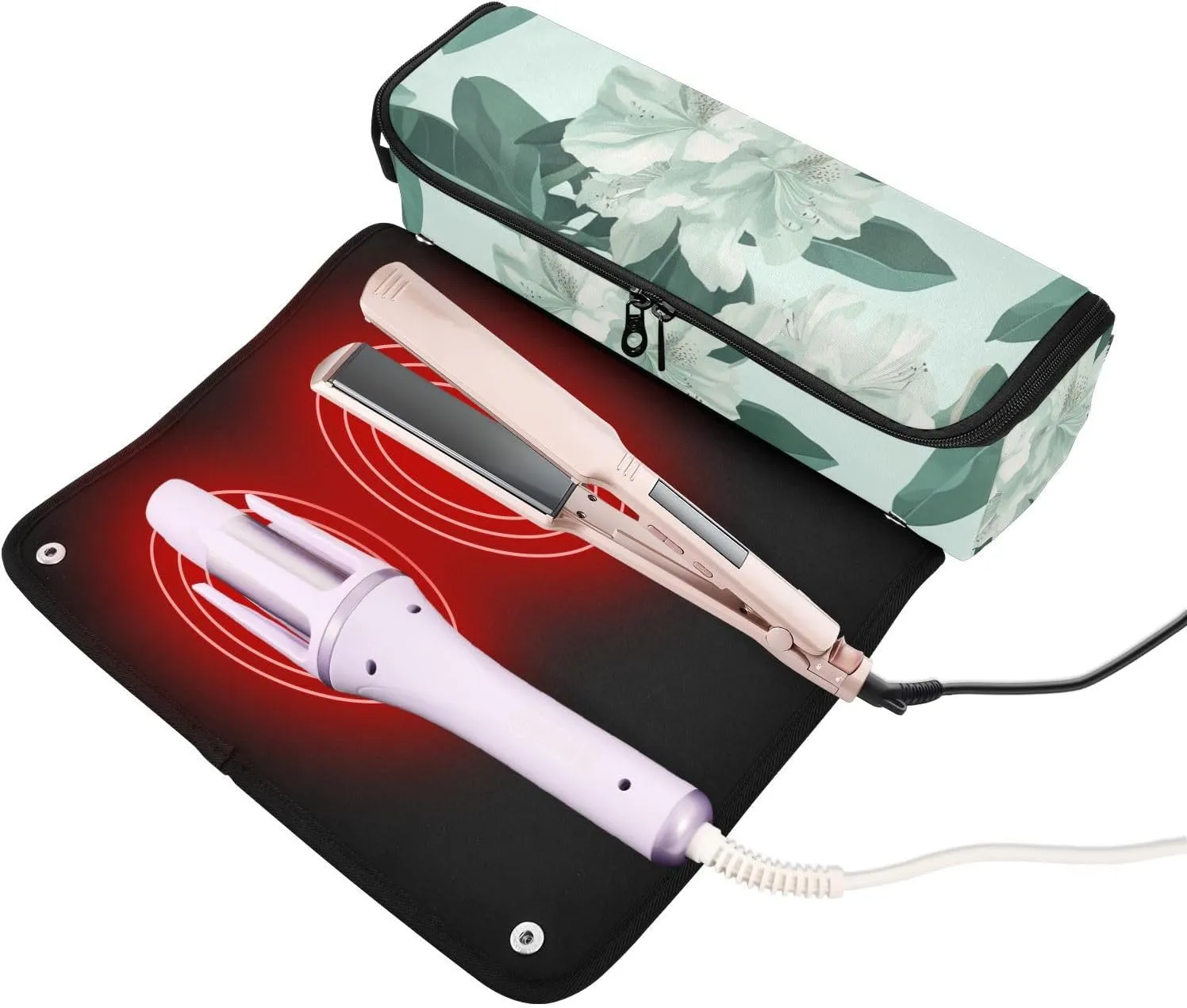 Hair Tools Travel Bag and Heat Resistant Mat Hot Tools Organizer Curling Iron Travel Case for Flat Irons Haircare Accessories Azalea Quietly Elegant Green