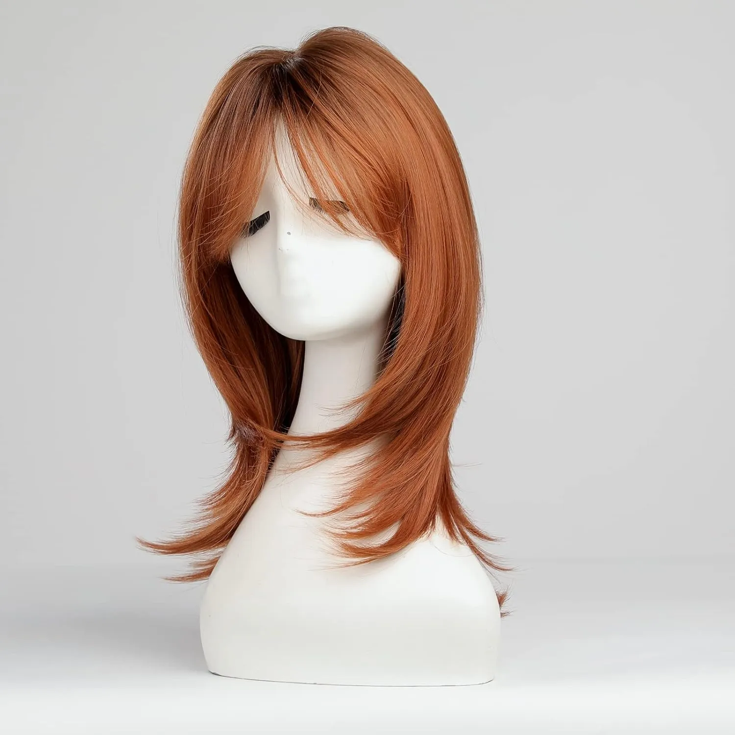 HAIRCUBE Auburn Wigs for Women,Long Layered Orange Wigs with Bangs Heat Resistant Synthetic Fibre Wigs(pelucas de cabello natural)