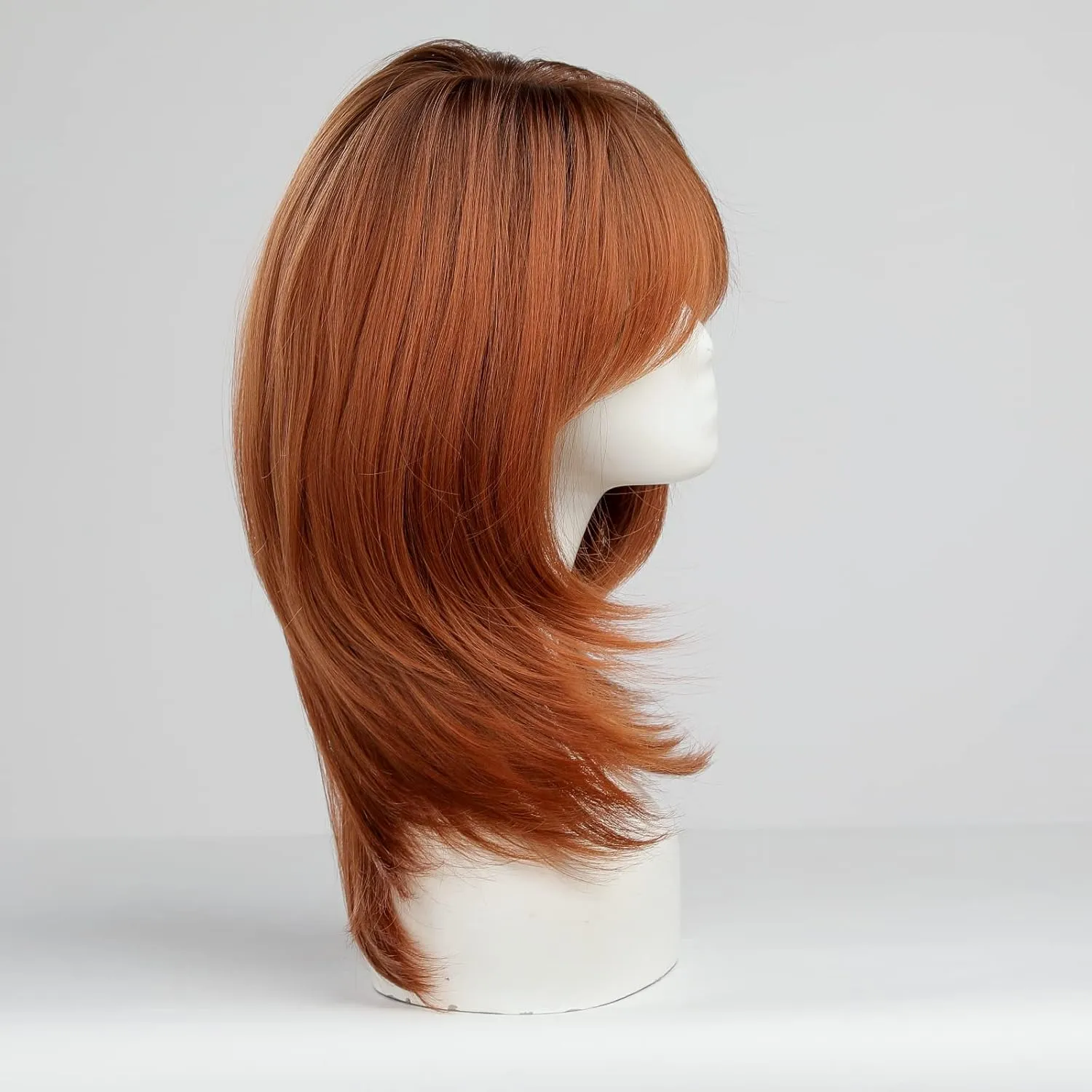 HAIRCUBE Auburn Wigs for Women,Long Layered Orange Wigs with Bangs Heat Resistant Synthetic Fibre Wigs(pelucas de cabello natural)