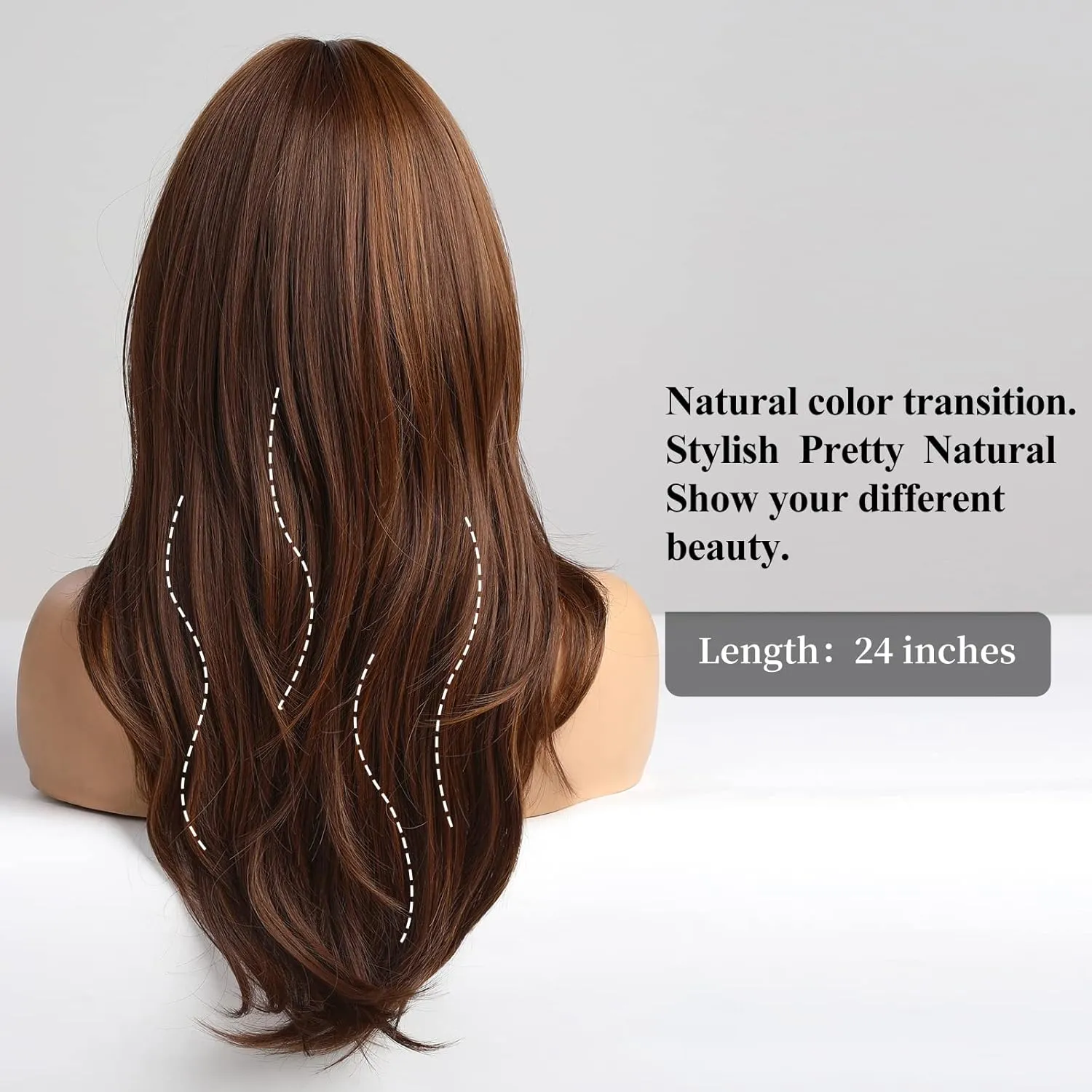 HAIRCUBE Brown Wigs for Women,Long Layered Wigs with Bangs Heat Resistant Synthetic Fibre Wigs(pelucas de cabello natural)