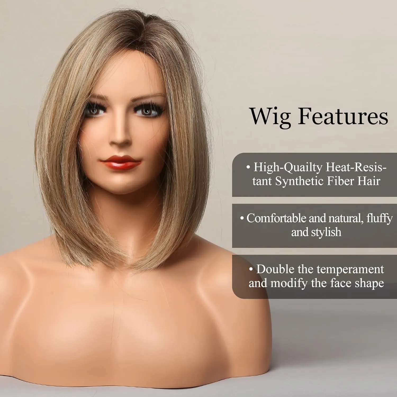 HAIRCUBE Short Wigs for Women,Ombre Ash blonde Bob Wig Shoulder Length Synthetic Wig Heat Resistant Hair for Daily Party Use 12 Inches
