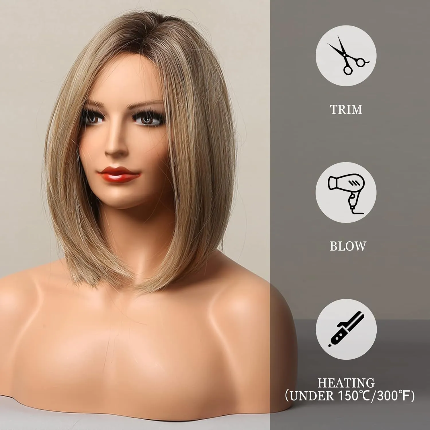 HAIRCUBE Short Wigs for Women,Ombre Ash blonde Bob Wig Shoulder Length Synthetic Wig Heat Resistant Hair for Daily Party Use 12 Inches